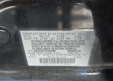 2015 Nissan Versa 1.6 S+ from USA, damaged, VIN 3N1CN7AP7FL942208